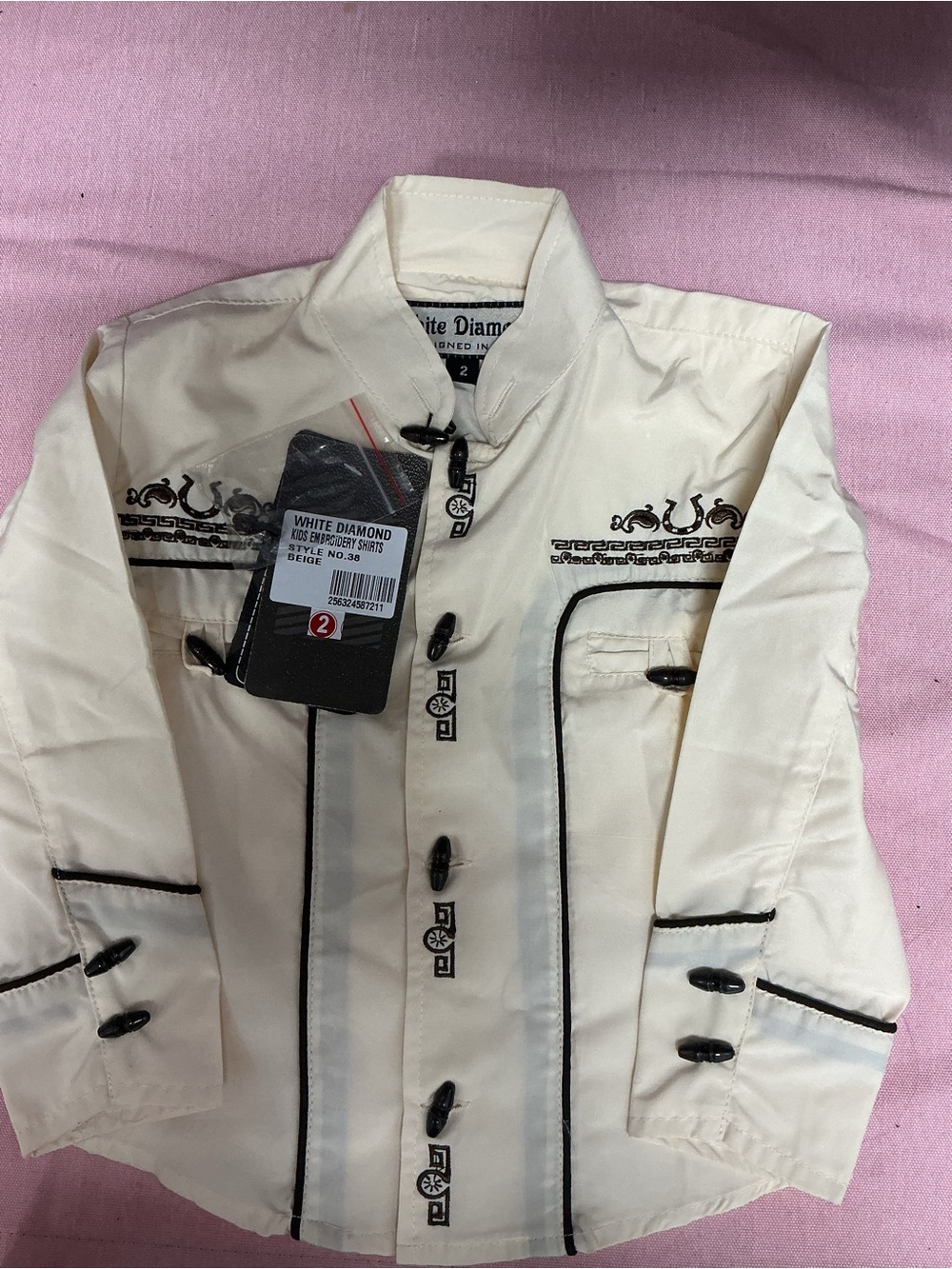 Kids western charro shirt beige with brown size 2
